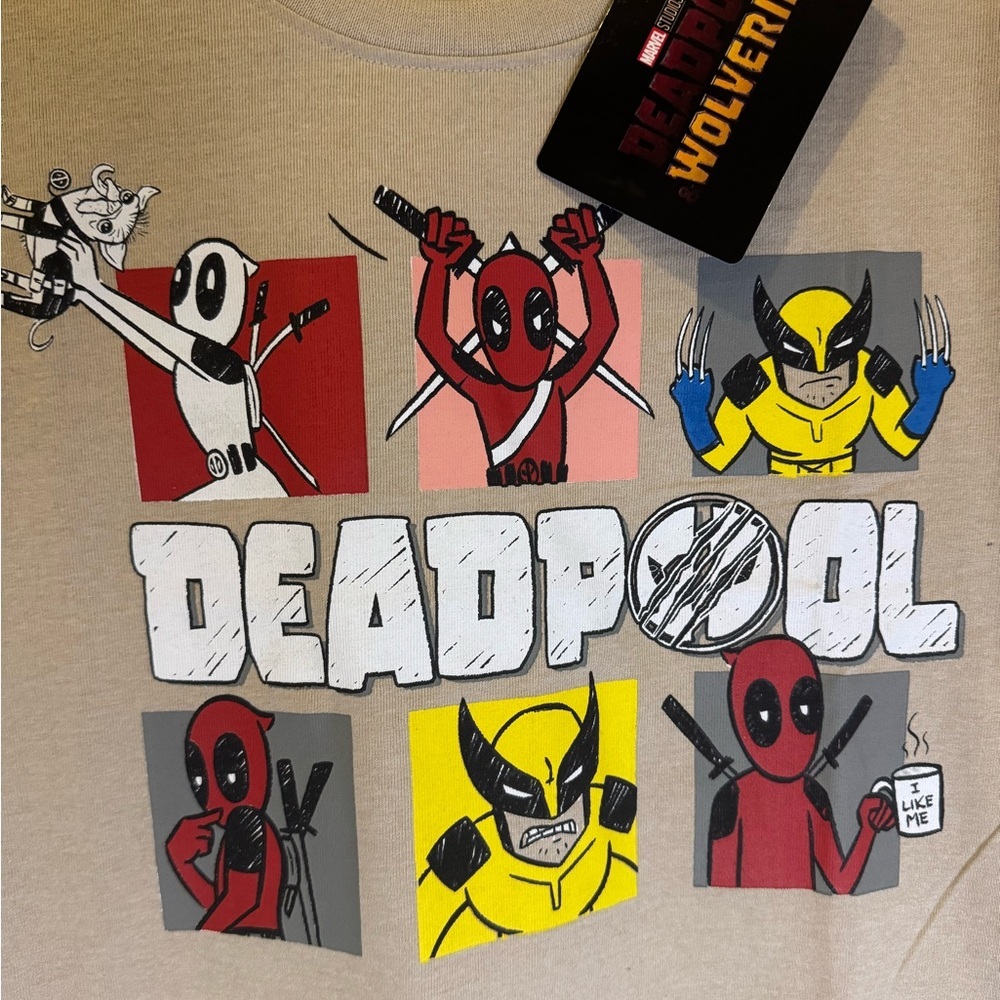 Marvel Tan Short Sleeve Tee with Deadpool Design - Picture 3 of 4